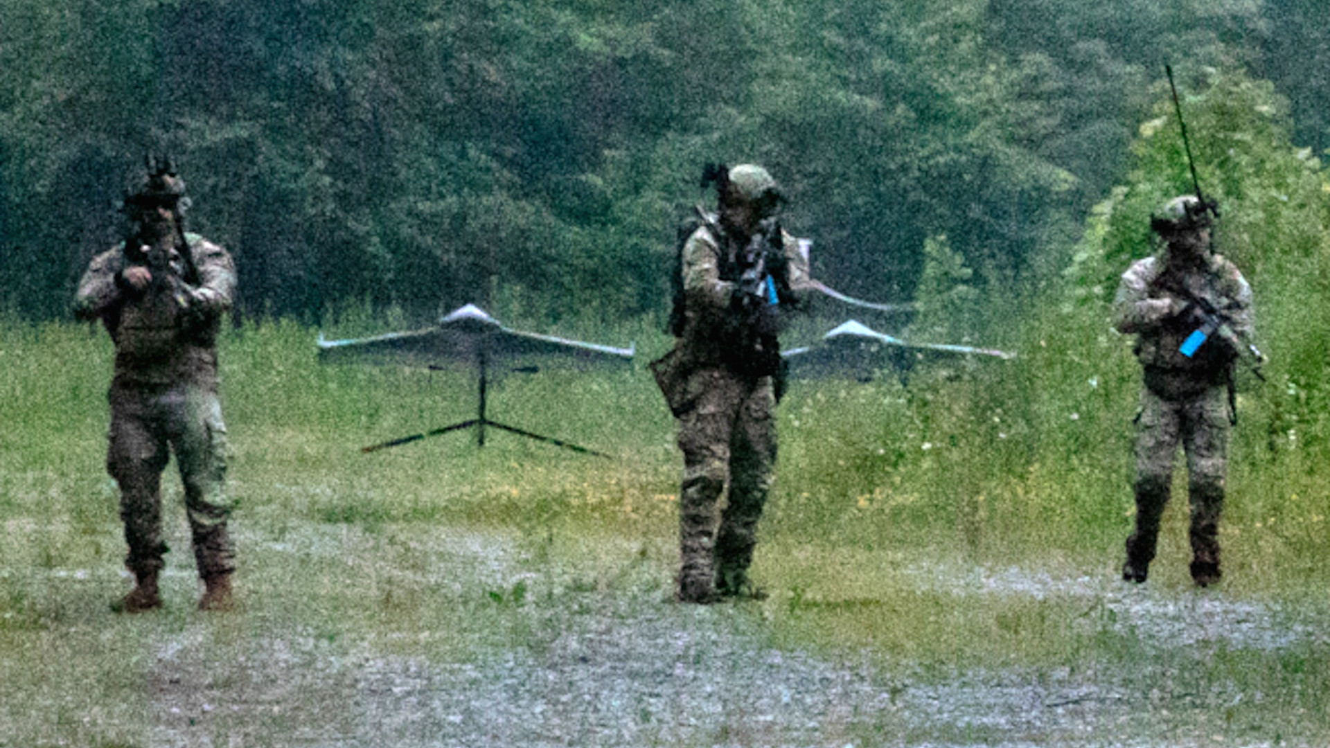 U.S. special operations soldiers operating small drones in the field